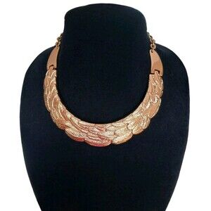 NEW Talbots Gold Tone Feather Choker Collar Bib Statement Necklace Lobster Clasp
